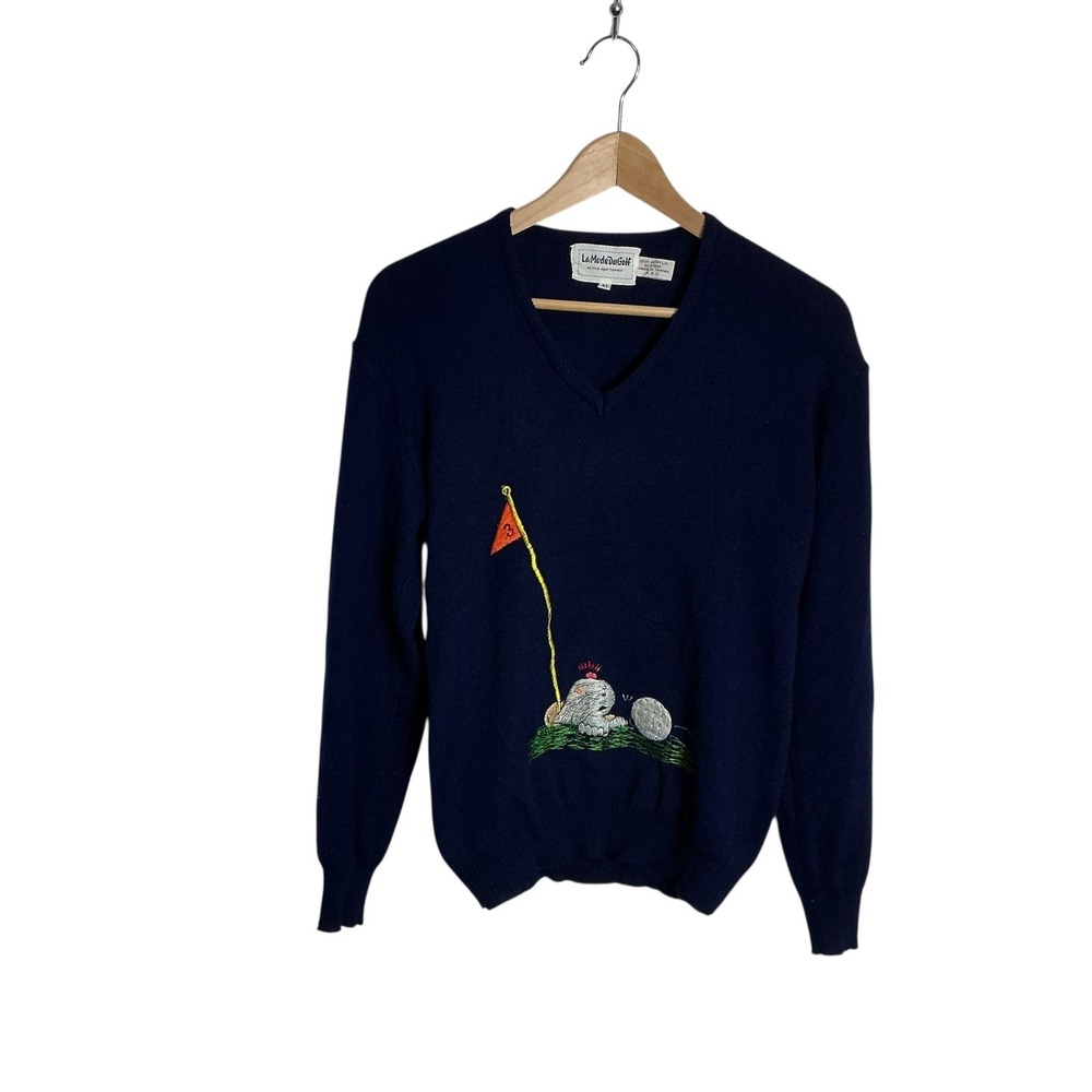 LaModeDuGolf XL Vintage Navy Golf Gopher Embroidered Sweater Retro Novelty